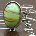 Vintage 70s Mint Green Striped Ring Adjustable Photo 0