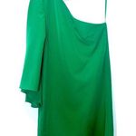 Milly  Emerald Green One Shoulder Sheath Dress Dramatic Bell Sleeve Photo 0