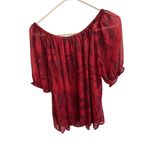 Lovestitch  Red Floral Sheer Peasant Blouse Boho Off-Shoulder Romantic Top M Photo 2