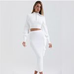 House Of CB  Reeva WHITE BALLOON SLEEVE RIBBED‎ Cropped SWEATER size XS Photo 8