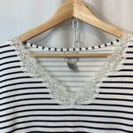 Chico’s Black and White Striped 3/4 Long Sleeves Lace V Photo 1