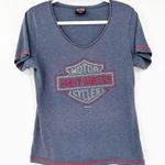 Harley Davidson Motorcycles Womens Y2K Bravado Rhinestone Short Sleeve‎ Tee M Blue Size M Photo 0