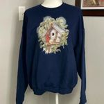 Jerzees  Blend Blue Winter Scene Cardinal Bird Crewneck Sweatshirt Women’s XL Photo 0