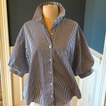 English Factory Avara  Molly Top Black White Striped Collared Balloon Sleeve New Photo 4