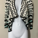 Cache  Knit Cardigan M Chevron Zig Zag Open Front Black White Blue‎ Rayon Photo 0