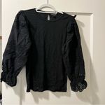 J.Crew Ruffle-trim eyelet top in vintage rib in black size medium NWT Photo 1