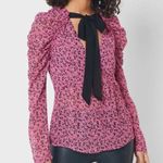 Topshop  ChiffonFloral Print Tie Front Puff Shoulder Long Sleeve Blouse Size‎ 4 Photo 0