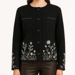 Icelandic 100% wool beautiful cardigan sweater with embroidery designs Black Size L Photo 0