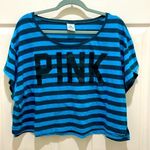 PINK - Victoria's Secret Victoria’s Secret Pink Aqua & Navy Blue Stripe Crop Top Photo 0