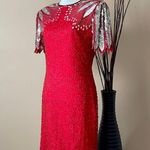 Laurence Kazar  | VINTAGE Red Pure Silk Sequin Open Back Cocktail Dress Sz M Photo 3