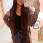 Romeo + Juliet Couture Long Brown Cardigan With Faux Fur Collar  Photo 2