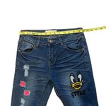 Tales Distressed Donald Duck Embroidered Character Skinny Ankle Jeans, Sz 28 Blue Photo 7