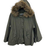 Gap  women's blanket-lined faux fur olive green cape/poncho Photo 0