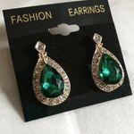 Formal Prom Teardrop Emerald Green Pave Statement Earrings Gold Photo 0