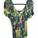 Karen Kane Abstract Floral Puff Sleeve Blouse Green Multicolor Boho Y2K Retro M Photo 0
