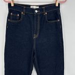 ZARA Jeans Womens US 6 Dark Blue High Rise Straight Leg Raw Hem Denim Pants Photo 5