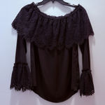 White House | Black Market WHBM Top XS Black Lace Off Shoulder Goth Whimsy Dark Romance Castlecore Witchy Photo 0