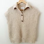 FRNCH | Oatmeal Tan Sleeveless Sweater Scallop Hem Turtleneck Button | Large Photo 2