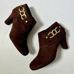 Aerosoles A2 by Brown First Role Faux Suede Chunky Gold Chain Heel Ankle Booties Photo 1