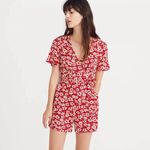 Madewell  V-Neck Wrap-Front Romper w/ Front or Back Tie in Red‎ Mini Daisy Size 0 Photo 2