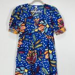 Tabitha Brown Blue Floral Puff Sleeve Maxi Dress Women Size 8 Linen Blend Resort Photo 2