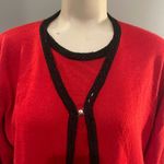 Sag Harbor  red cardigan attached shell sweater top black beading woman’s small Photo 1