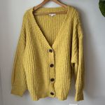 Ava & Viv  Plus Size Mustard Yellow Knit V Neck Button Front Long Sleeve Cardigan Photo 1