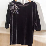 French Laundry  Petite Brown velour Velvet sequin top Flowers Women’s Size L‎ Photo 0