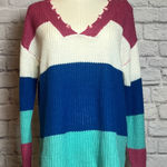 Simply Southern Distressed Colorblock Sweater Pink Blue Mint Size Small Photo 0