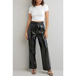 Anthropologie MAEVE x  Faux Patent Leather Sporty Wide Leg Pants, Black, XS Photo 1