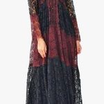 Barok Paris Lace Long Sleeve Maxi Dress Two Tone Burgundy Red & Navy Blue Photo 0