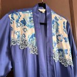 Royal Blue Silk Robe with Floral Lace Detail Bell Sleeve Large / Extra Large Size XL Photo 3