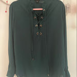 Amisu  Dark Green Lace-Up Blouse Photo 0