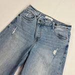 Risen High Rise Crossover Straight Leg Distressed Jeans Light Wash Size 7/28 Blue Photo 1