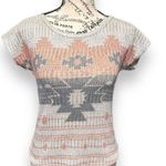 Blu Planet Gray Tribal Knit Top Southwestern Aztec Boho Festival Shirt Sz Medium Photo 0