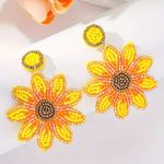 Stylish Trendy Sunflower‎ Design Boho Style Drop Earrings Made Of Tiny Beads Yellow Photo 5