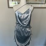 Maniere De Voir  Satin Ruched Mini Dress Pale Blue Photo 1