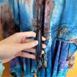 Y2K Lapogee Tie Dye Applique Smocked Flowy Asymmetric Midi Tank Dress One Size Blue Size undefined Photo 2