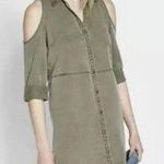 EXPRESS Cold Shoulder Shirt Dress Size L/G Olive Green Photo 0