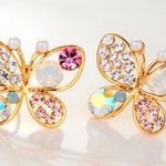 Colorful Crystal Butterfly Stud Earrings Gold Photo 1