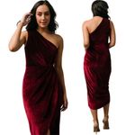 Baltic Born Kourtney Velvet One Shoulder Midi Dress Sz S Merlot Tulip Hem Photo 1