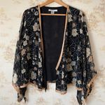 Vintage whimsigoth silk black gold floral beaded sheer bell sleeve cardigan top Size M Photo 0