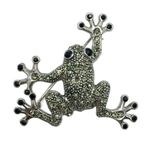 Vintage Rhinestone Tree Frog Brooch Sparkly Black and Gray Silver Tone Photo 0