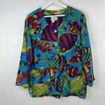 Nordstrom Vintage Size M Silk Button Up Shirt Town Square Fish Print Women's Photo 1