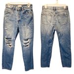ZARA Ripped Mom Jeans Size 6 Acid Wash Slightly Tapered Distressed High Rise Photo 2