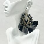 Shiraleah Statement‎ Fringe Tassel Beaded Earrings Dangle Drop Black Gray Gold Photo 0