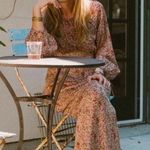 NEW Doen Sz S Bellflower Maxi Silk Dress in Clay Floral Pink Photo 10