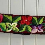 None Vintage Floral Embroidered Red Belt Velcro Closure Photo 0