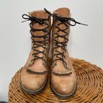 Laredo Vintage Leather Lace Up Roper Granny Paddock Fringe Tan Cowgirl Boots 6.5 Photo 1