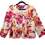 LINEAR Floral Print‎ Button Front Embellished Jacket Blazer XL Roses Pink Photo 0
